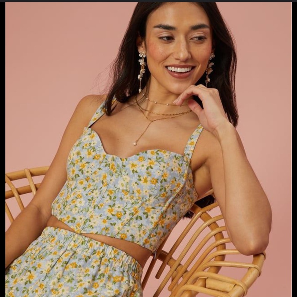 Altar'd State Floral Crop Top - Blue and Yellow